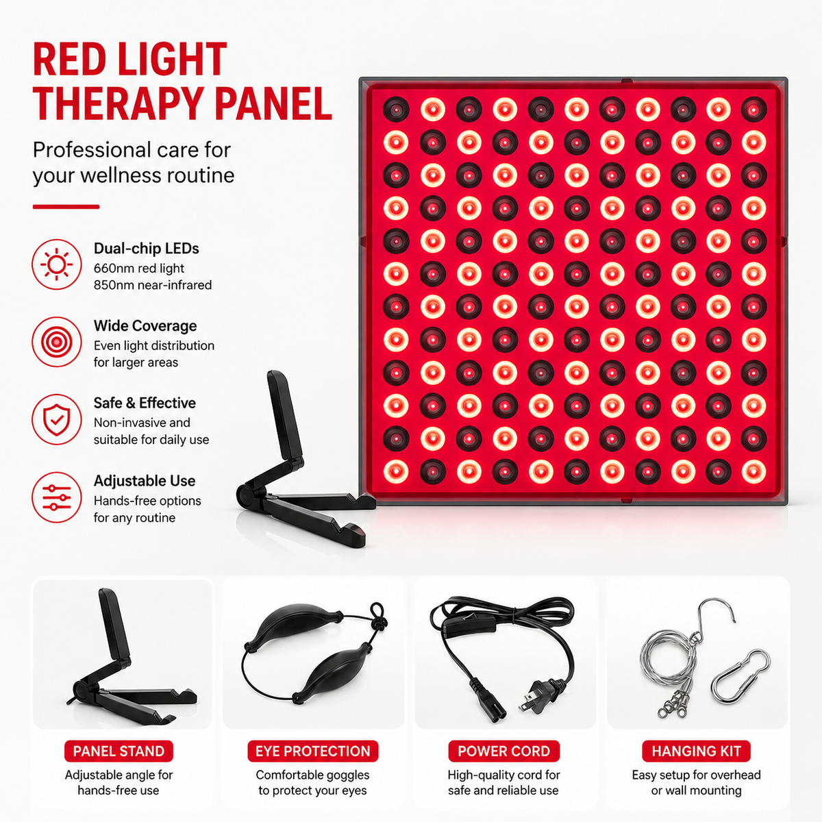 Premium 144 LED Red Light Therapy Panel Facial Body Light Therapy Lamp Skin Care Beauty Device Infrared Relaxation Home Use Electric Plug