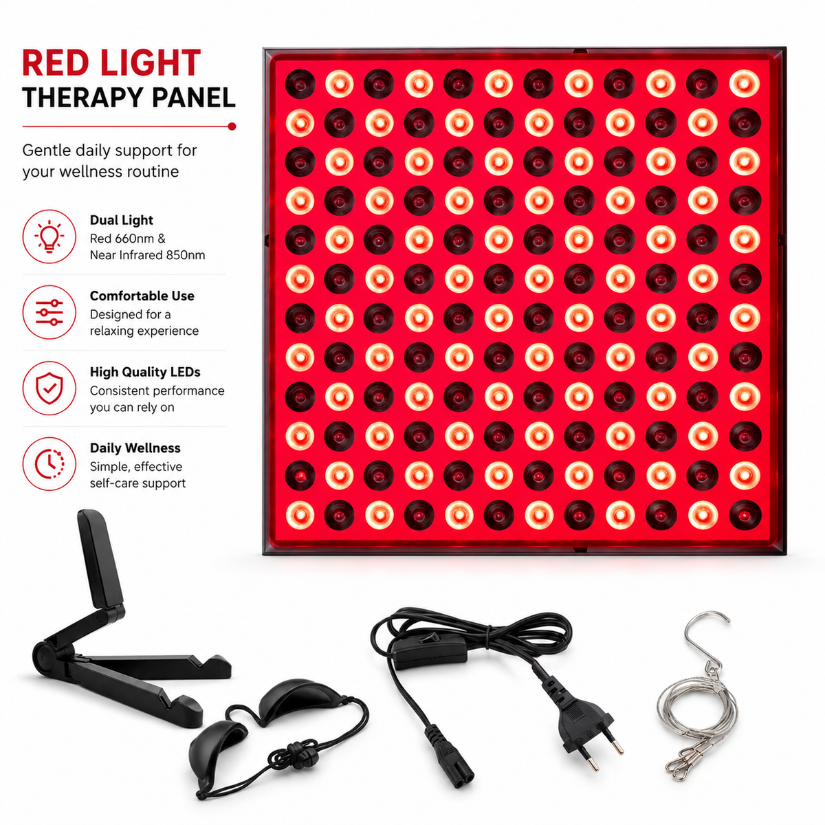 Premium 144 LED Red Light Therapy Panel Facial Body Light Therapy Lamp Skin Care Beauty Device Infrared Relaxation Home Use Electric Plug