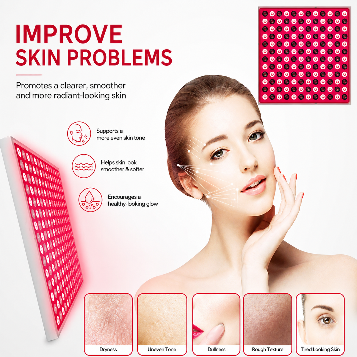 Premium 144 LED Red Light Therapy Panel Facial Body Light Therapy Lamp Skin Care Beauty Device Infrared Relaxation Home Use Electric Plug