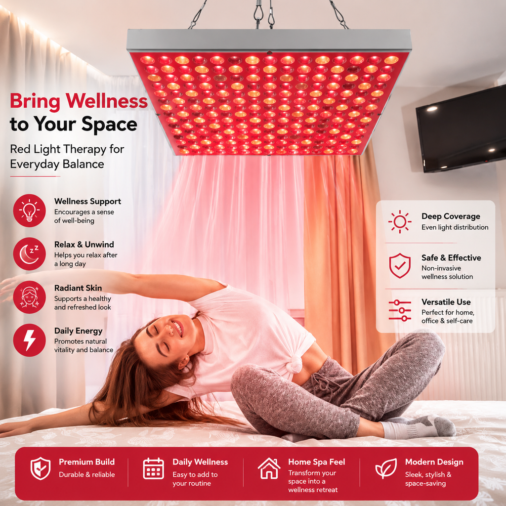 Premium 144 LED Red Light Therapy Panel Facial Body Light Therapy Lamp Skin Care Beauty Device Infrared Relaxation Home Use Electric Plug