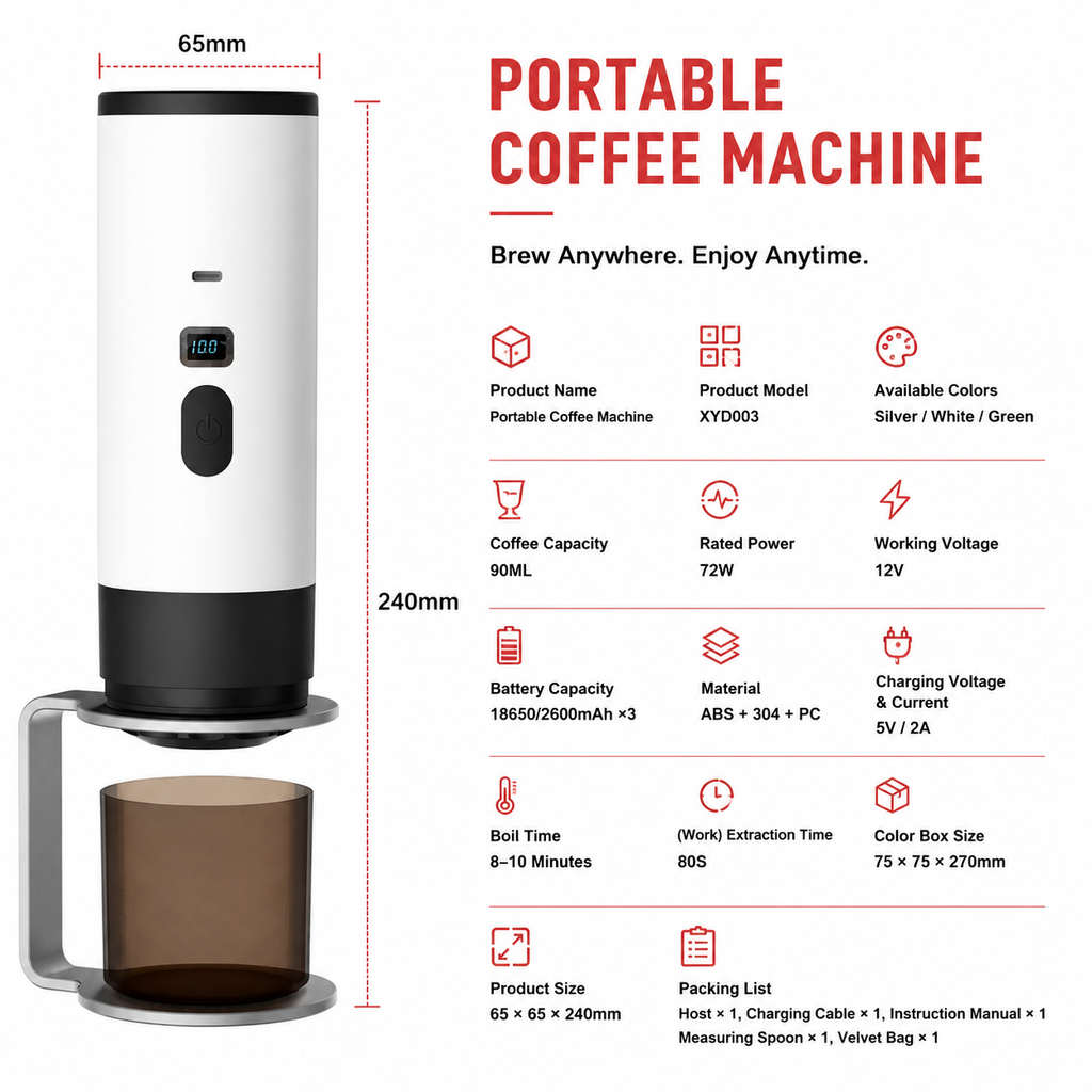 Premium 15 Bar Portable Espresso Machine Wireless Coffee Maker 3 in 1 Capsule Ground Self Heating Rechargeable Travel Espresso Coffee Maker