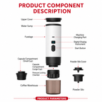 Premium 15 Bar Portable Espresso Machine Wireless Coffee Maker 3 in 1 Capsule Ground Self Heating Rechargeable Travel Espresso Coffee Maker