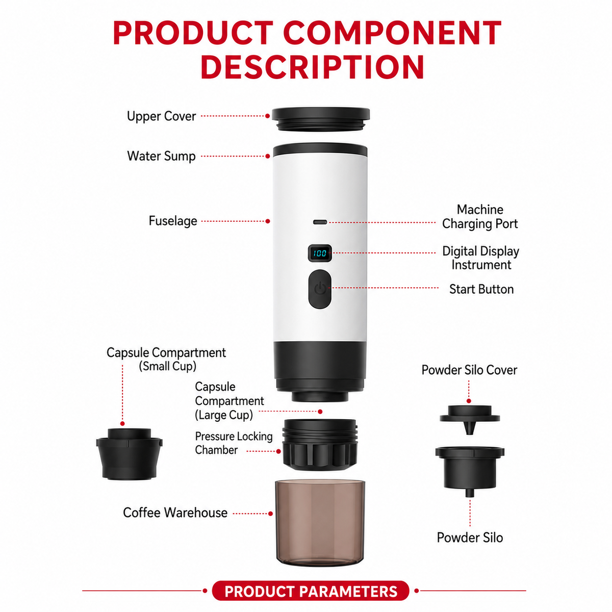 Premium 15 Bar Portable Espresso Machine Wireless Coffee Maker 3 in 1 Capsule Ground Self Heating Rechargeable Travel Espresso Coffee Maker