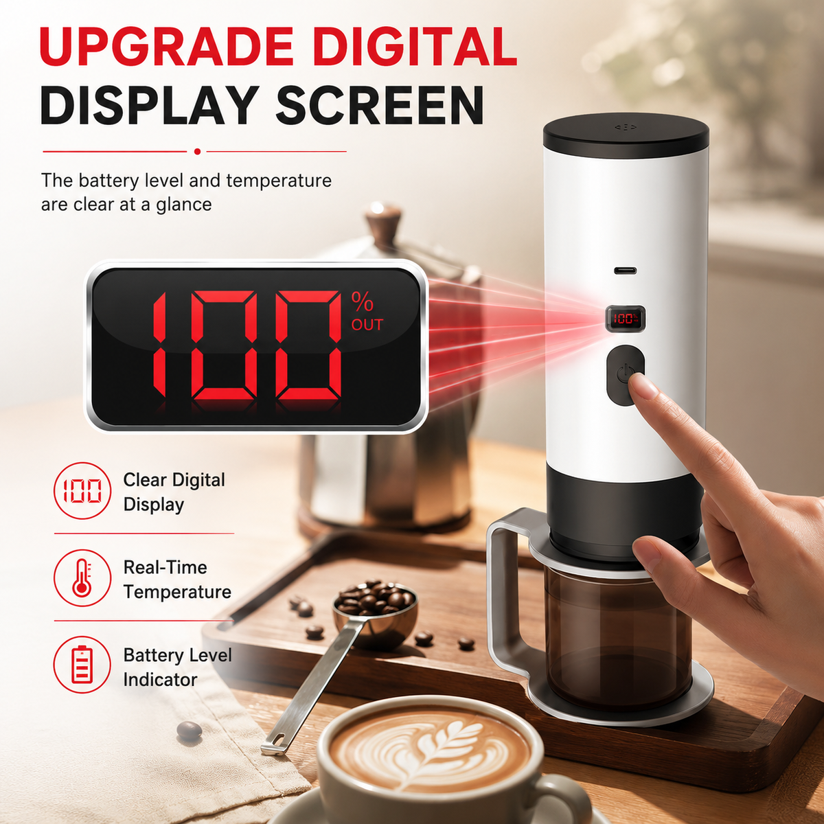 Premium 15 Bar Portable Espresso Machine Wireless Coffee Maker 3 in 1 Capsule Ground Self Heating Rechargeable Travel Espresso Coffee Maker