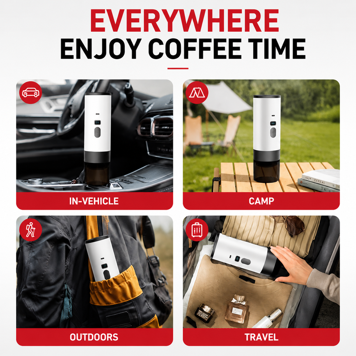 Premium 15 Bar Portable Espresso Machine Wireless Coffee Maker 3 in 1 Capsule Ground Self Heating Rechargeable Travel Espresso Coffee Maker