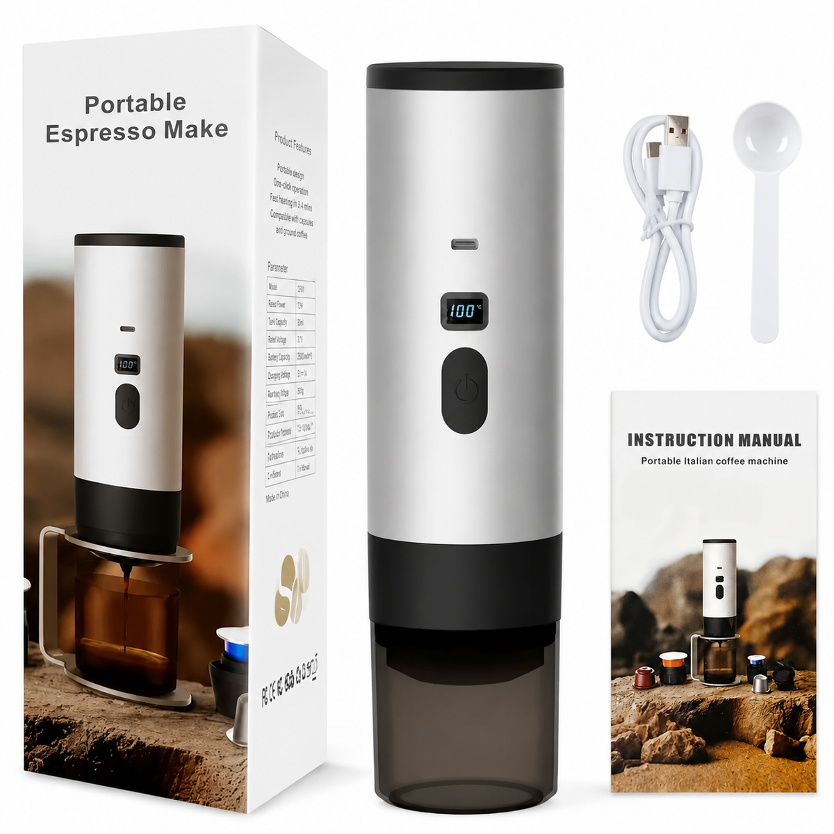 Premium 15 Bar Portable Espresso Machine Wireless Coffee Maker 3 in 1 Capsule Ground Self Heating Rechargeable Travel Espresso Coffee Maker