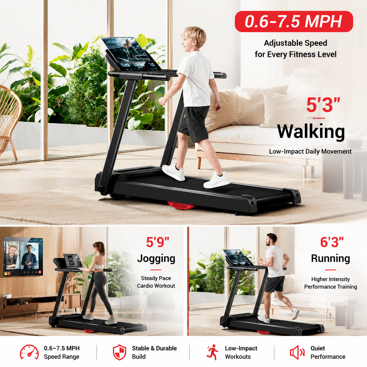 Premium 15% Incline Folding Treadmill 3.0HP Quiet Brushless Motor Dual Cushion Shock Absorption LED Display Home Cardio Walking Machine