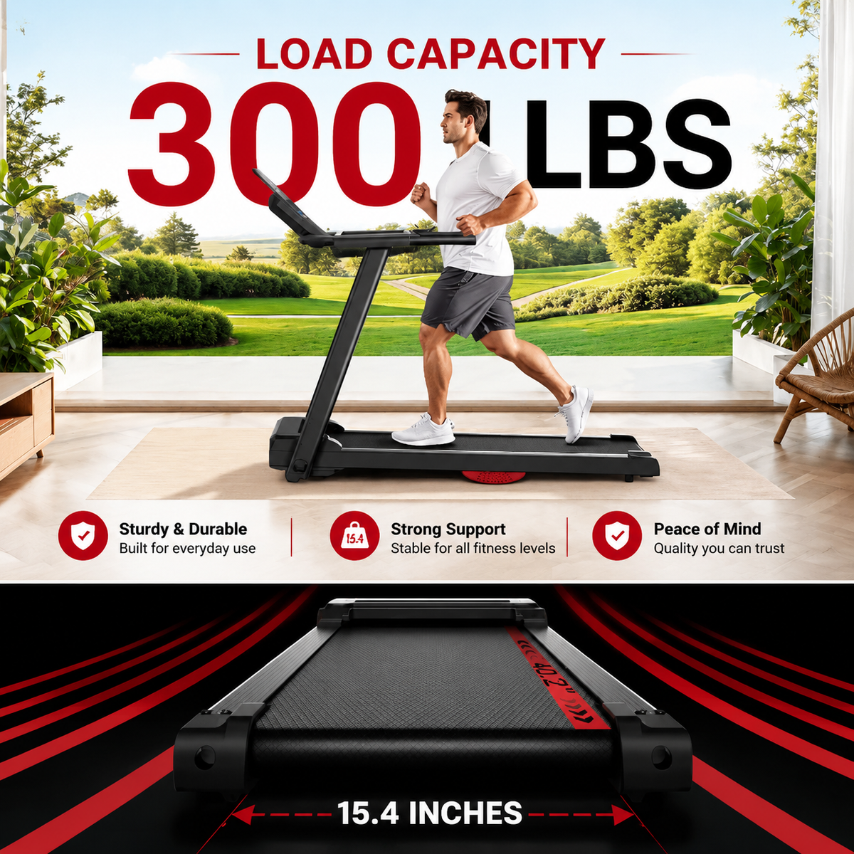 Premium 15% Incline Folding Treadmill 3.0HP Quiet Brushless Motor Dual Cushion Shock Absorption LED Display Home Cardio Walking Machine