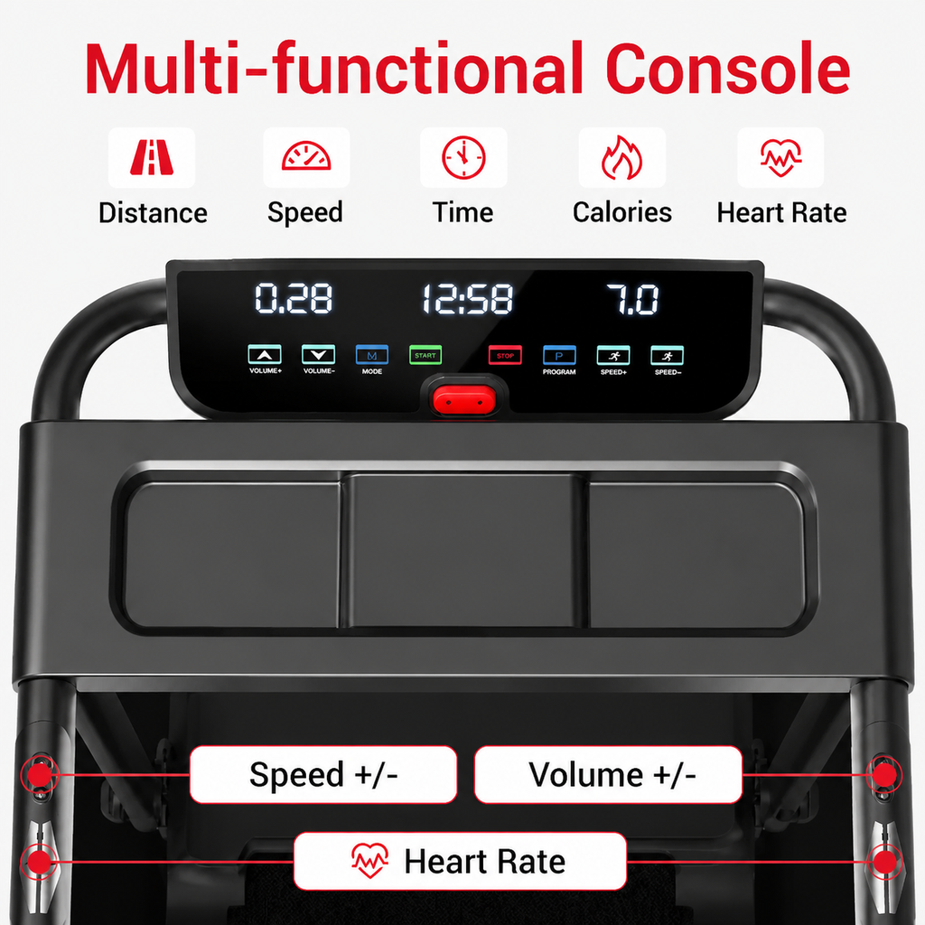 Premium 15% Incline Folding Treadmill 3.0HP Quiet Brushless Motor Dual Cushion Shock Absorption LED Display Home Cardio Walking Machine