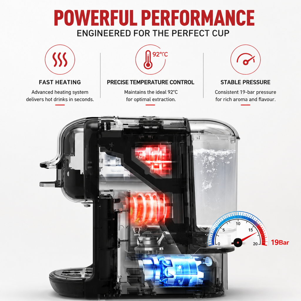 Premium 19 Bar Fully Automatic Italian Coffee Machine 1450W Espresso Maker Multi System Capsule Powder One Touch Coffee Brewer Home Office Use