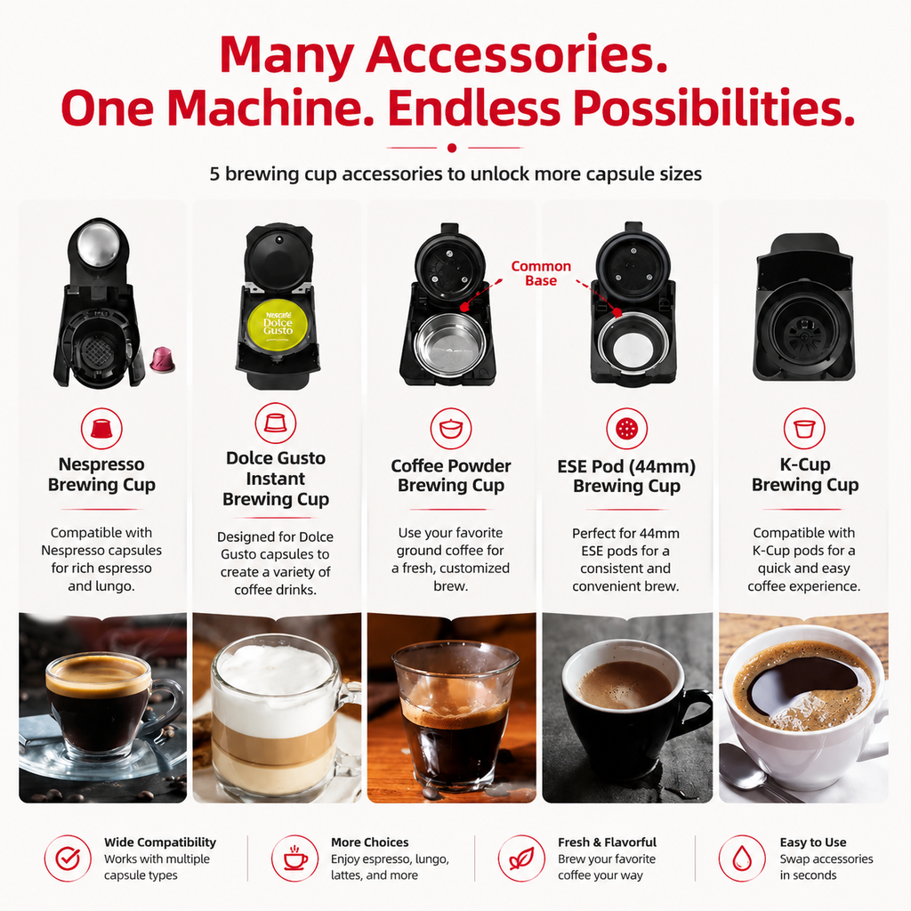 Premium 19 Bar Fully Automatic Italian Coffee Machine 1450W Espresso Maker Multi System Capsule Powder One Touch Coffee Brewer Home Office Use