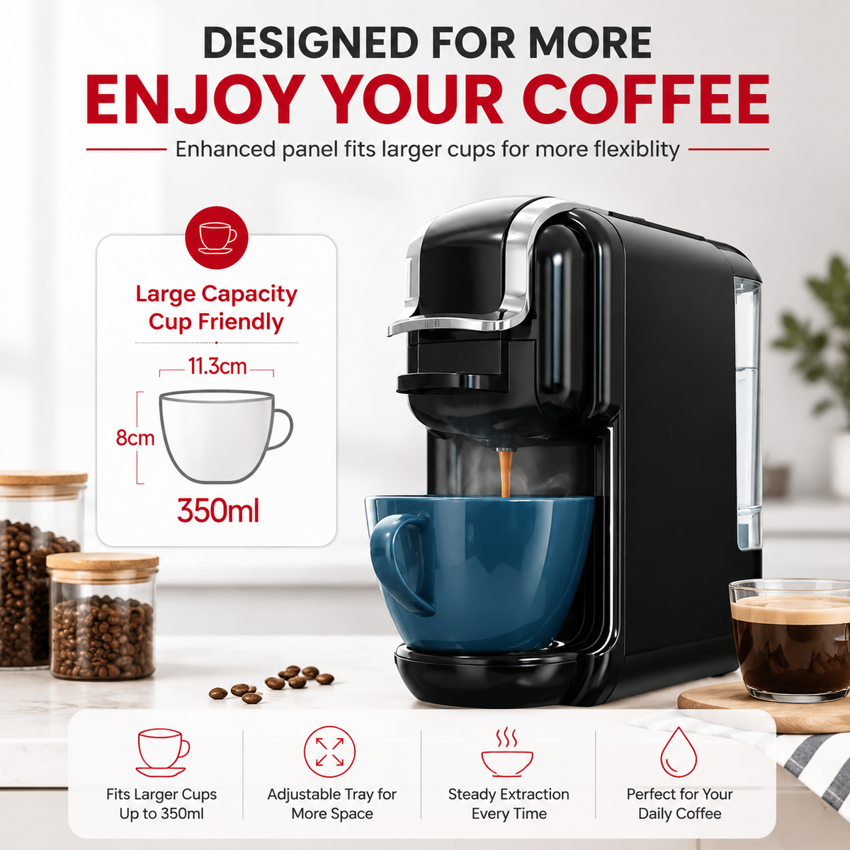 Premium 19 Bar Fully Automatic Italian Coffee Machine 1450W Espresso Maker Multi System Capsule Powder One Touch Coffee Brewer Home Office Use
