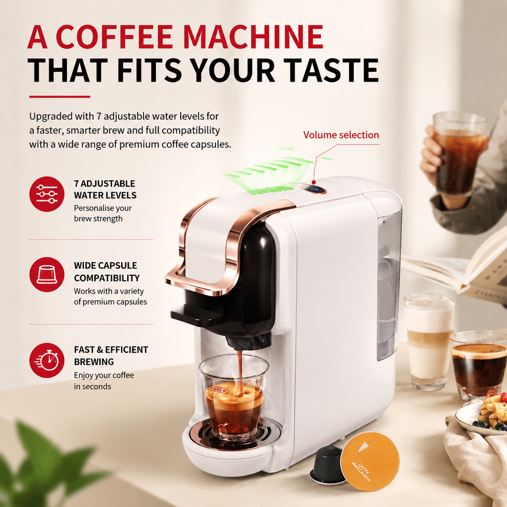 Premium 19 Bar Fully Automatic Italian Coffee Machine 1450W Espresso Maker Multi System Capsule Powder One Touch Coffee Brewer Home Office Use