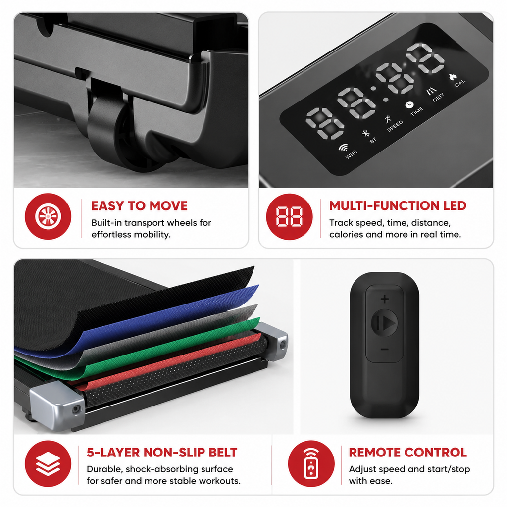 Premium 2-in-1 Walking Pad Treadmill Compact Under Desk Electric Treadmill 2.5HP Quiet Motor LED Display Bluetooth Portable Home Office Fitness Machine