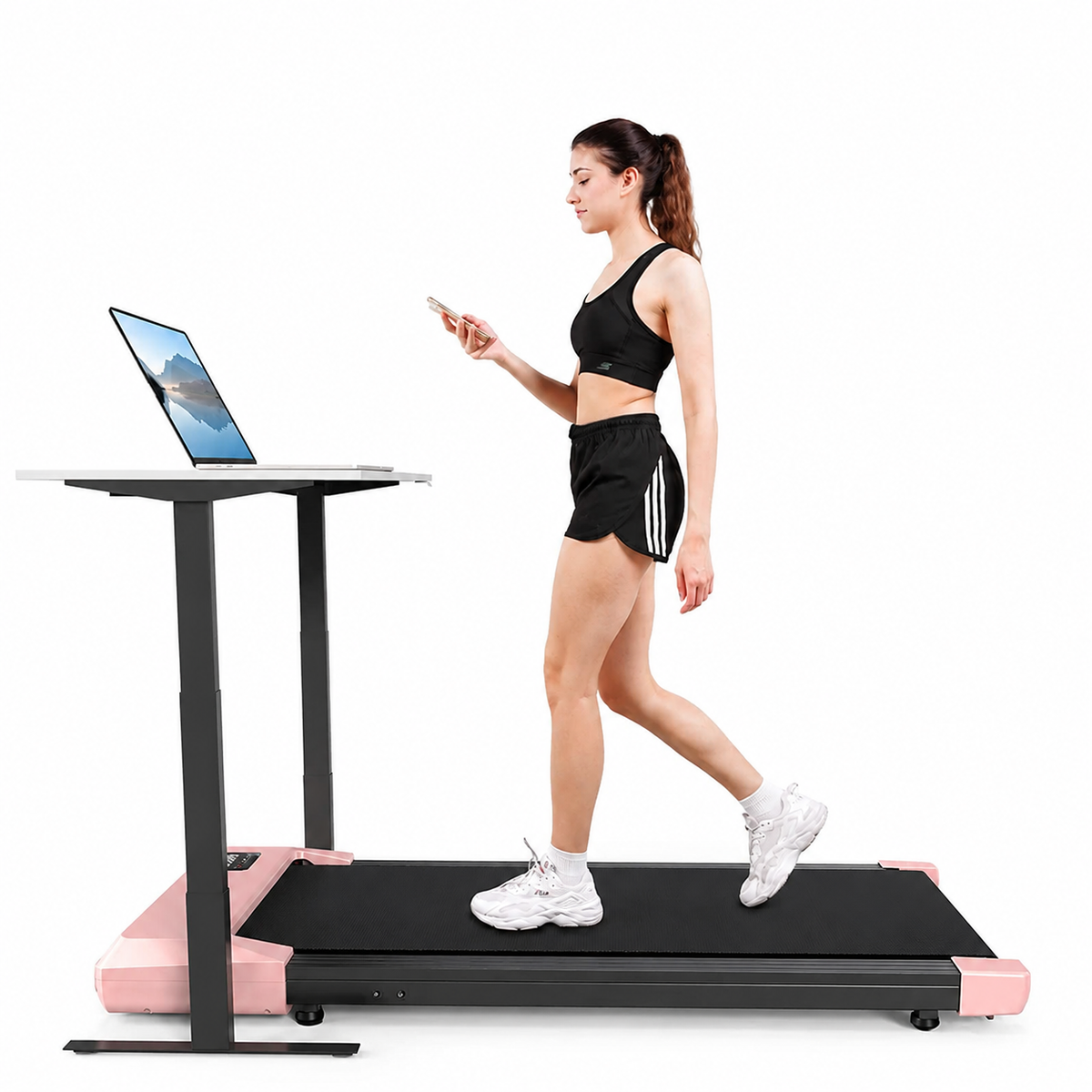 Premium 2-in-1 Walking Pad Treadmill Compact Under Desk Electric Treadmill 2.5HP Quiet Motor LED Display Bluetooth Portable Home Office Fitness Machine