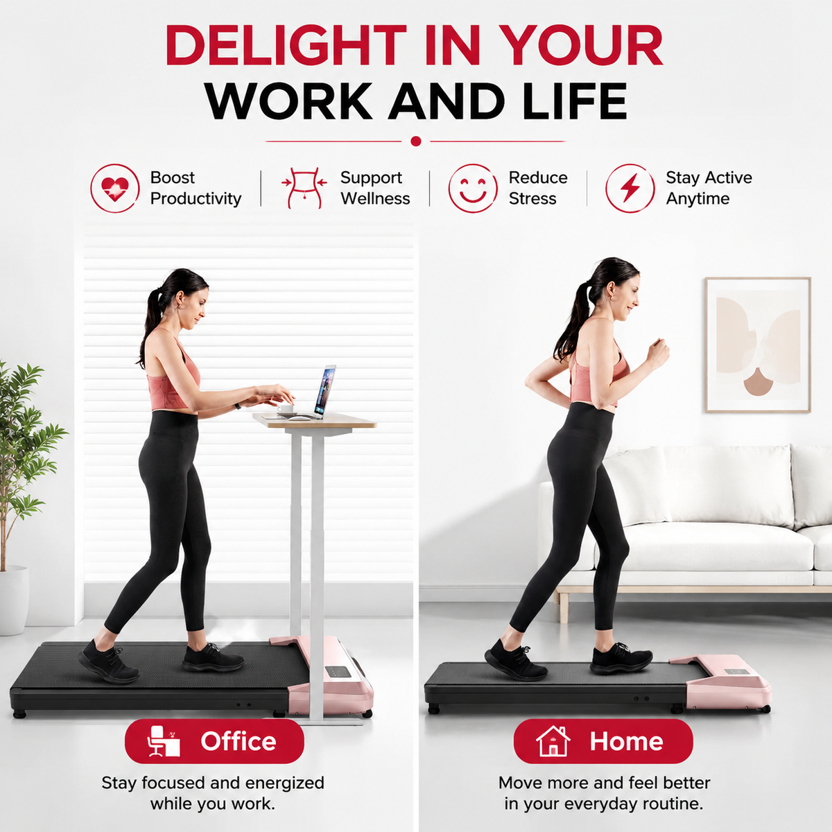 Premium 2-in-1 Walking Pad Treadmill Compact Under Desk Electric Treadmill 2.5HP Quiet Motor LED Display Bluetooth Portable Home Office Fitness Machine