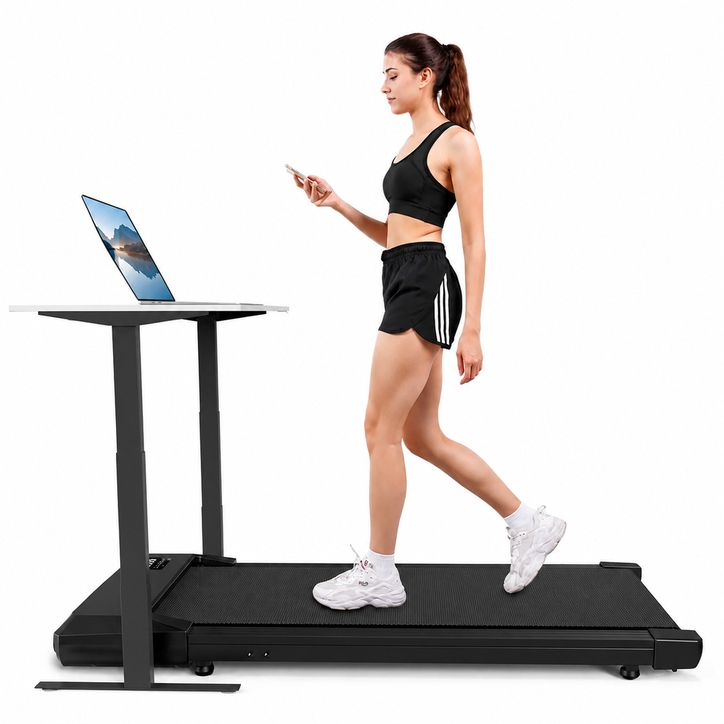 Premium 2-in-1 Walking Pad Treadmill Compact Under Desk Electric Treadmill 2.5HP Quiet Motor LED Display Bluetooth Portable Home Office Fitness Machine
