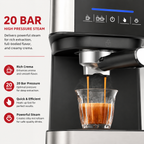 Premium 20 Bar Automatic Espresso Machine Dual Heating Stainless Steel Boiler Industrial Coffee Maker 850W Steam Wand Home Office Use Espresso System