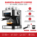 Premium 20 Bar Automatic Espresso Machine Dual Heating Stainless Steel Boiler Industrial Coffee Maker 850W Steam Wand Home Office Use Espresso System