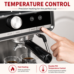 Premium 20 Bar Espresso Machine with Integrated Grinder 1450W Professional Barista Coffee Maker Conical Burr Grinder Steam Wand PID Temperature Control Home Use