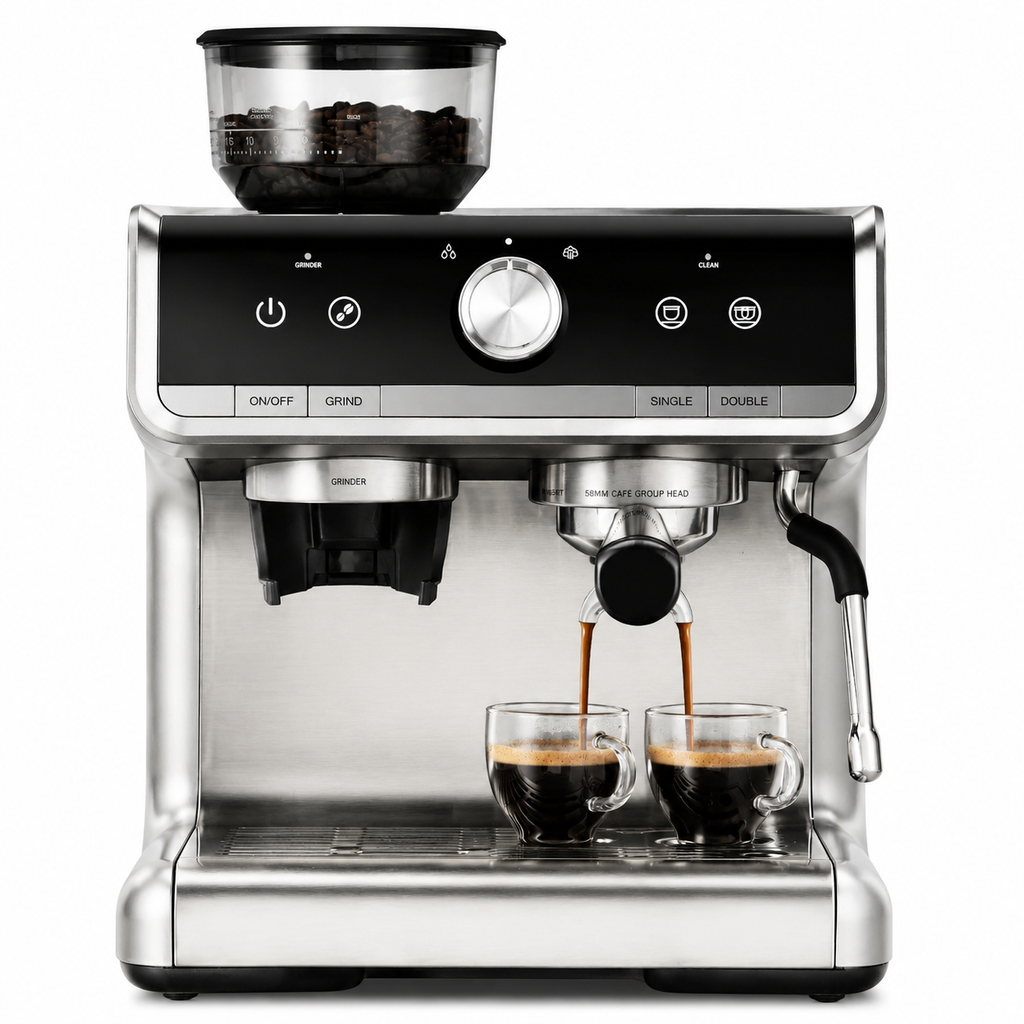 Premium 20 Bar Espresso Machine with Integrated Grinder 1450W Professional Barista Coffee Maker Conical Burr Grinder Steam Wand PID Temperature Control Home Use