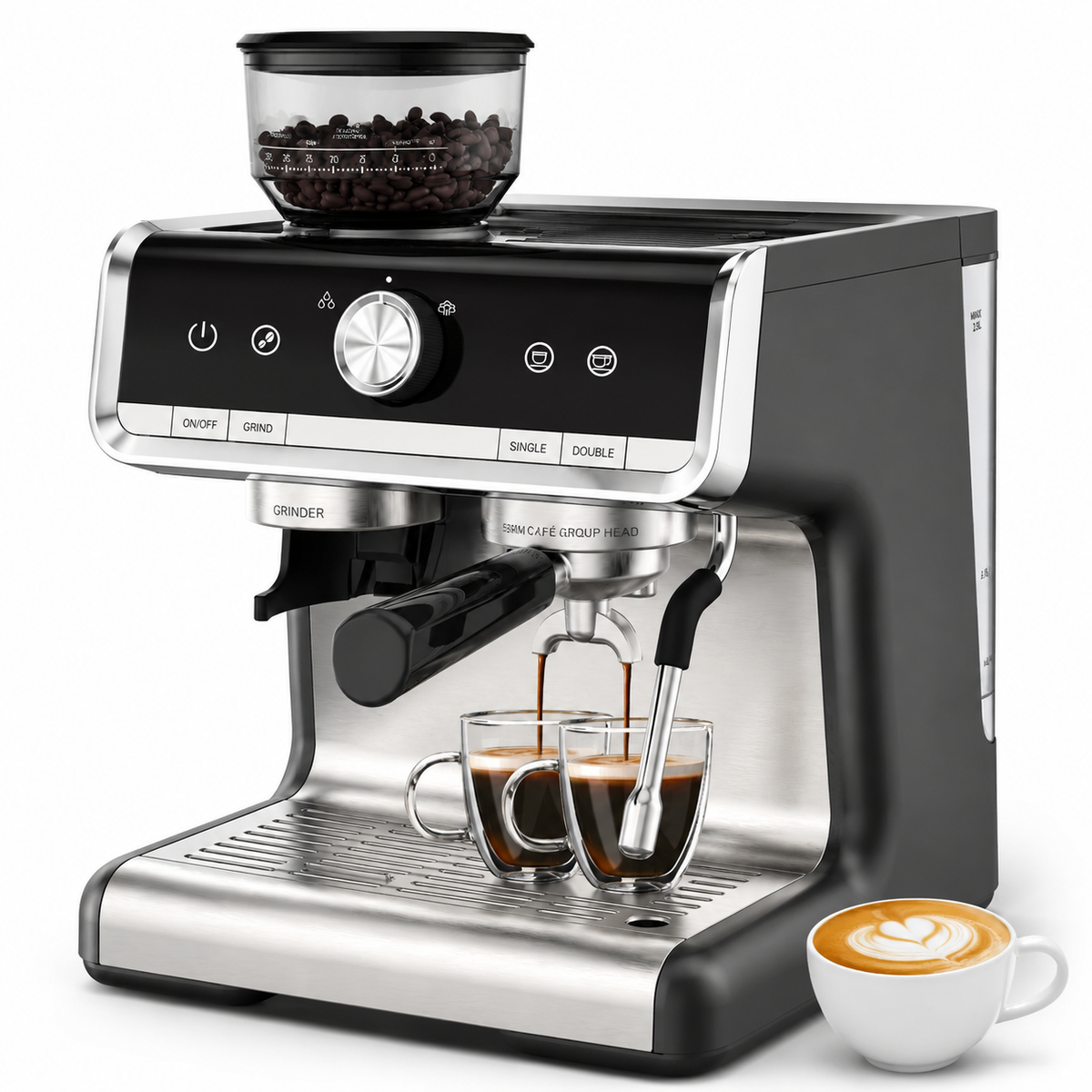 Premium 20 Bar Espresso Machine with Integrated Grinder 1450W Professional Barista Coffee Maker Conical Burr Grinder Steam Wand PID Temperature Control Home Use