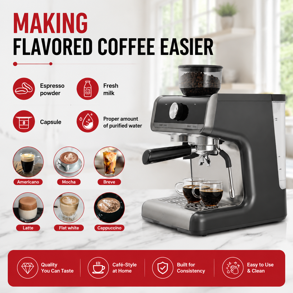 Premium 20 Bar Espresso Machine with Integrated Grinder 1450W Professional Barista Coffee Maker Conical Burr Grinder Steam Wand PID Temperature Control Home Use