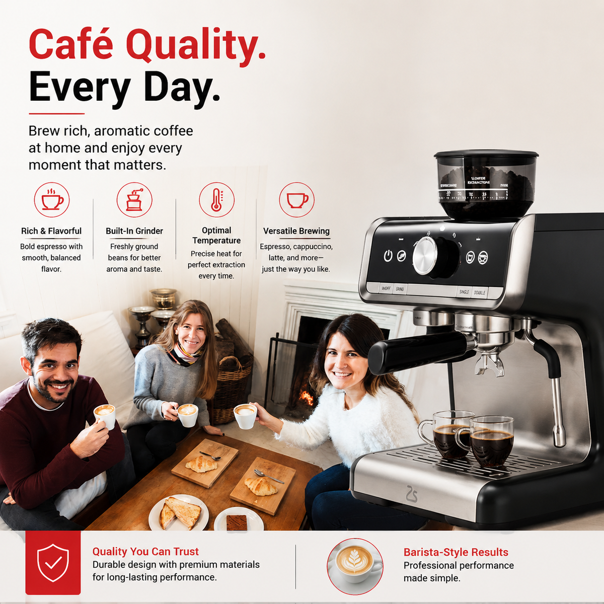 Premium 20 Bar Espresso Machine with Integrated Grinder 1450W Professional Barista Coffee Maker Conical Burr Grinder Steam Wand PID Temperature Control Home Use