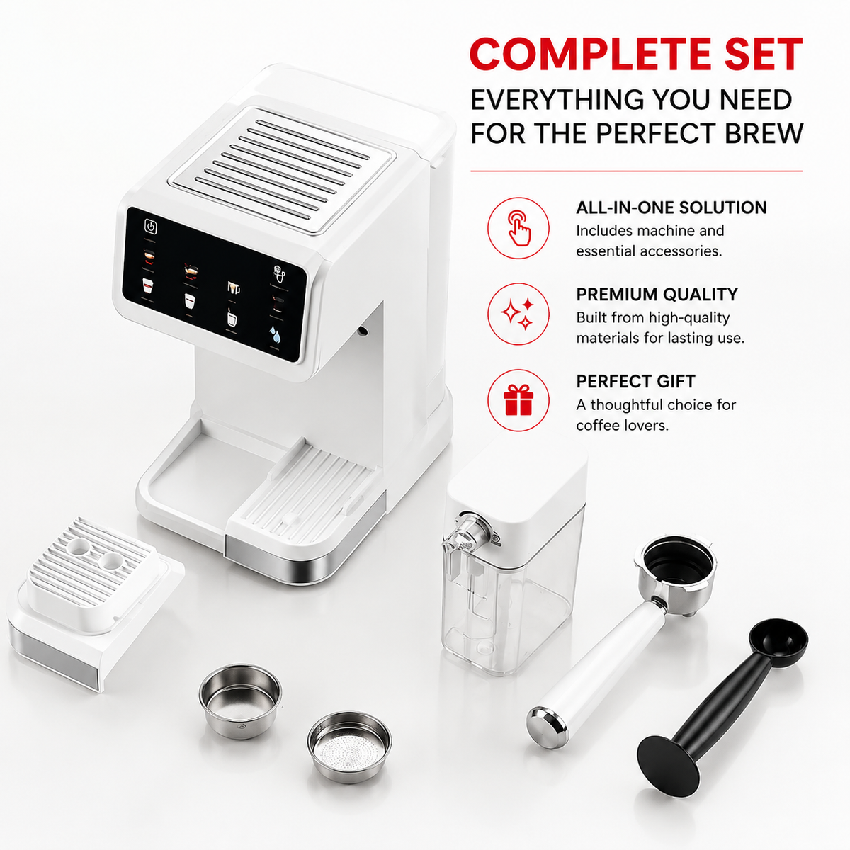 Premium 20 Bar Semi Automatic Espresso Machine 1350W Coffee Maker Stainless Steel 1.5L Water Tank Milk Frother One Touch Cleaning Home Office Use