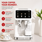 Premium 20 Bar Semi Automatic Espresso Machine 1350W Coffee Maker Stainless Steel 1.5L Water Tank Milk Frother One Touch Cleaning Home Office Use