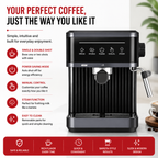 Premium 20 Bar Semi Automatic Espresso Machine 800W Cappuccino Coffee Maker Milk Frother Dual Cup 1.8L Water Tank Home Office Espresso Machine