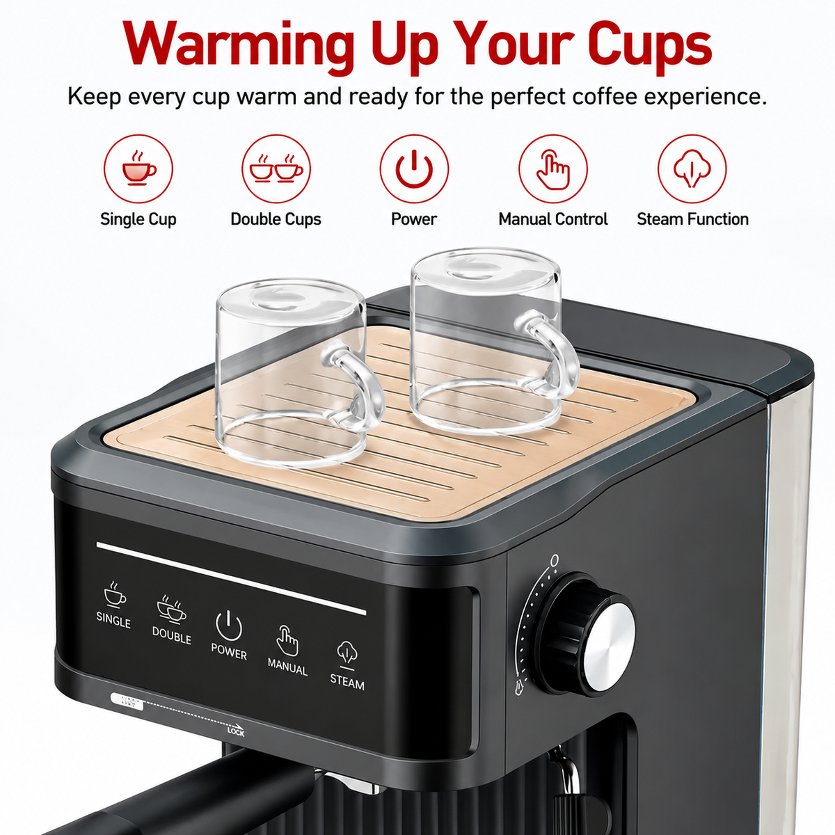 Premium 20 Bar Semi Automatic Espresso Machine 800W Cappuccino Coffee Maker Milk Frother Dual Cup 1.8L Water Tank Home Office Espresso Machine