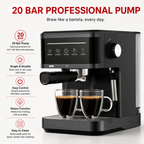 Premium 20 Bar Semi Automatic Espresso Machine 800W Cappuccino Coffee Maker Milk Frother Dual Cup 1.8L Water Tank Home Office Espresso Machine