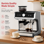 Premium 20 Bar Semi-Automatic Espresso Machine with Built-In Grinder 1450W Coffee Maker Conical Burr Grinder Steam Wand Espresso Latte Cappuccino Machine Home Use