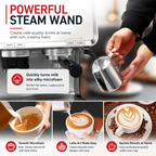 Premium 20 Bar Semi-Automatic Espresso Machine with Built-In Grinder 1450W Coffee Maker Conical Burr Grinder Steam Wand Espresso Latte Cappuccino Machine Home Use