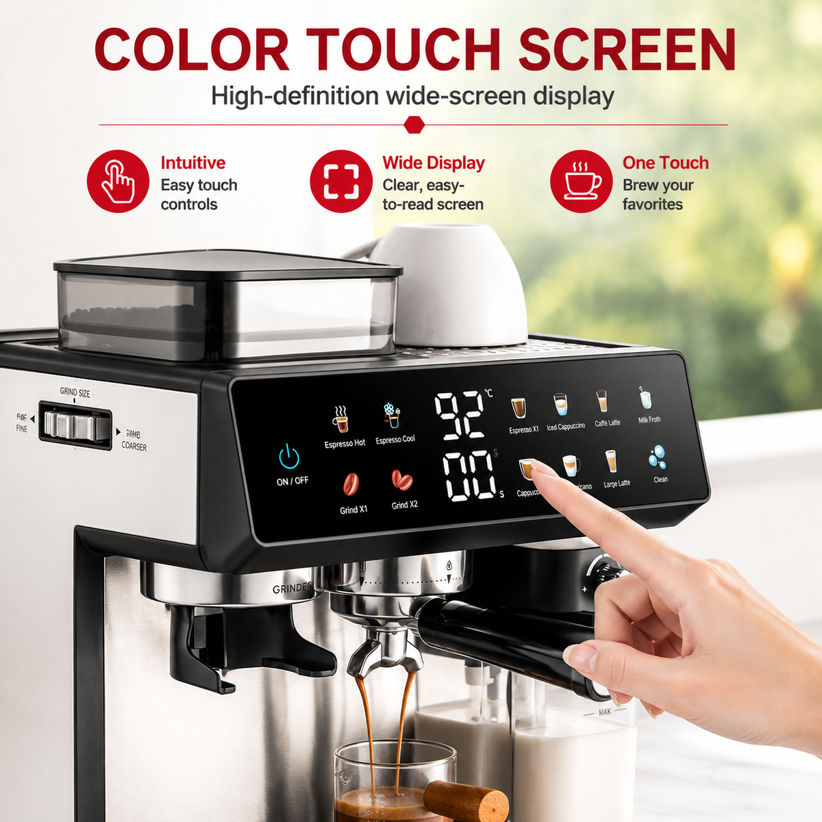 Premium 220V Semi Automatic Espresso Coffee Machine Built In Grinder Coffee Maker Bean to Cup Espresso Brewer Home Commercial Use 5 Cup Capacity