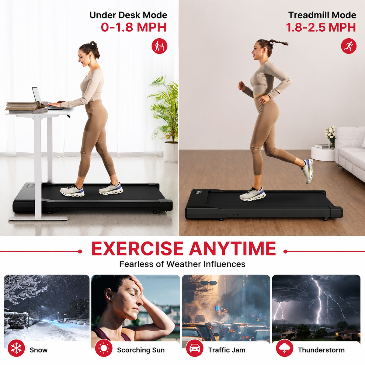 Premium 2.5HP Walking Pad Under Desk Treadmill Portable 2 in 1 Compact Electric Walking Machine LED Display Remote Control Home Office Fitness