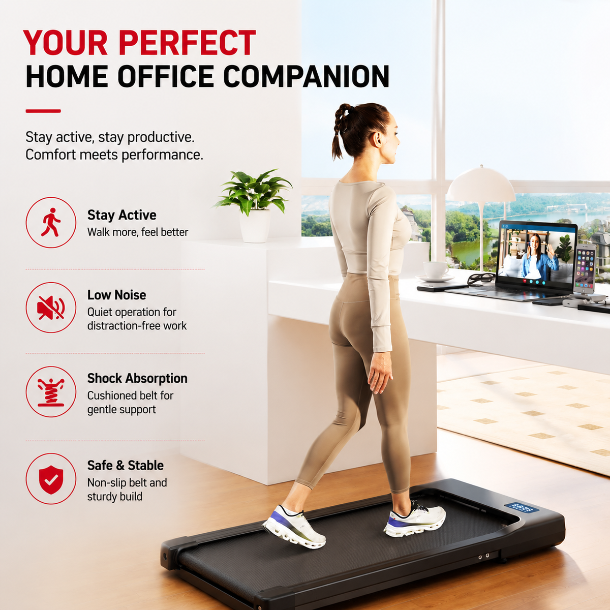 Premium 2.5HP Walking Pad Under Desk Treadmill Portable 2 in 1 Compact Electric Walking Machine LED Display Remote Control Home Office Fitness