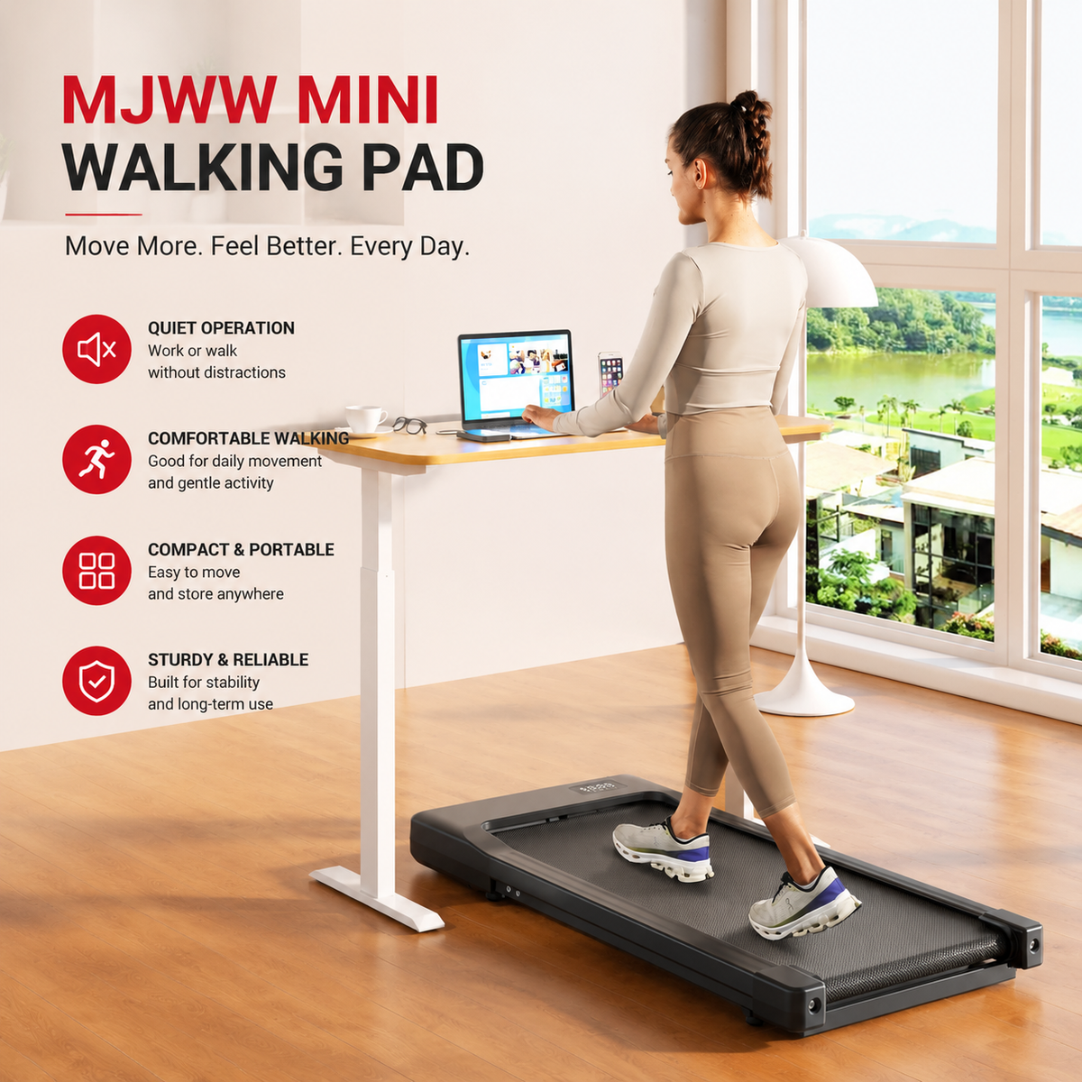 Premium 2.5HP Walking Pad Under Desk Treadmill Portable 2 in 1 Compact Electric Walking Machine LED Display Remote Control Home Office Fitness
