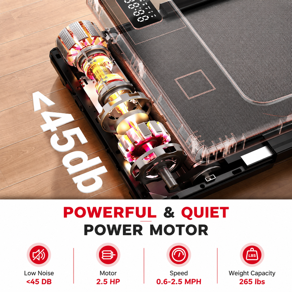 Premium 2.5HP Walking Pad Under Desk Treadmill Portable 2 in 1 Compact Electric Walking Machine LED Display Remote Control Home Office Fitness