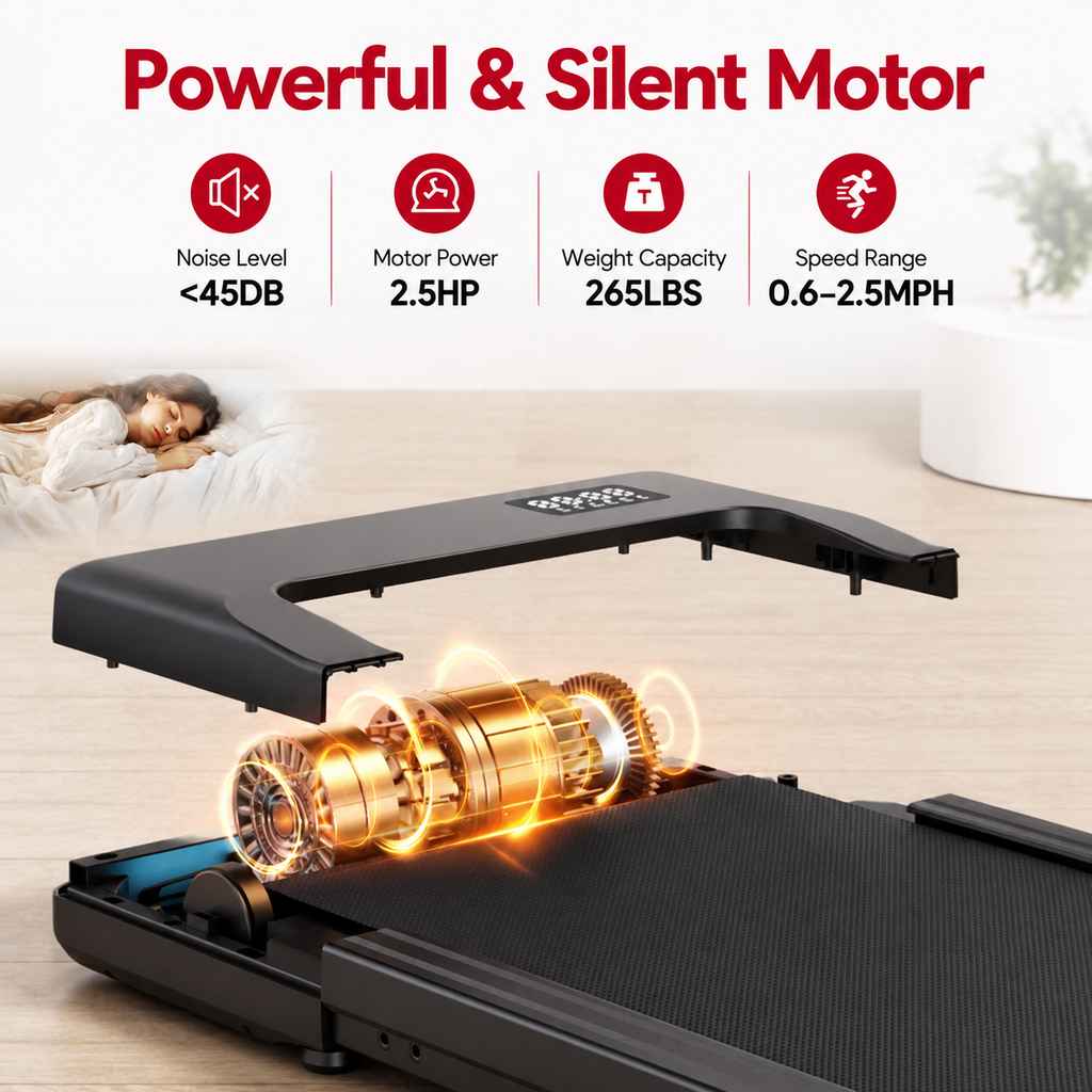 Premium 2.5HP Walking Pad Under Desk Treadmill Portable 2 in 1 Compact Electric Walking Machine LED Display Remote Control Home Office Fitness