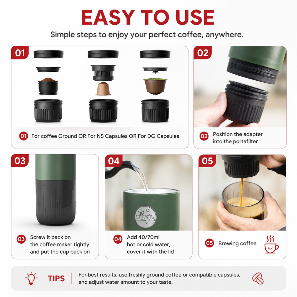Premium 3 in 1 Portable Espresso Machine 19 Bar Self Heating Coffee Maker USB-C Rechargeable Travel Capsule Ground Espresso Coffee Maker Portable