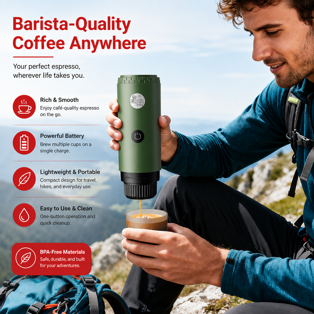 Premium 3 in 1 Portable Espresso Machine 19 Bar Self Heating Coffee Maker USB-C Rechargeable Travel Capsule Ground Espresso Coffee Maker Portable