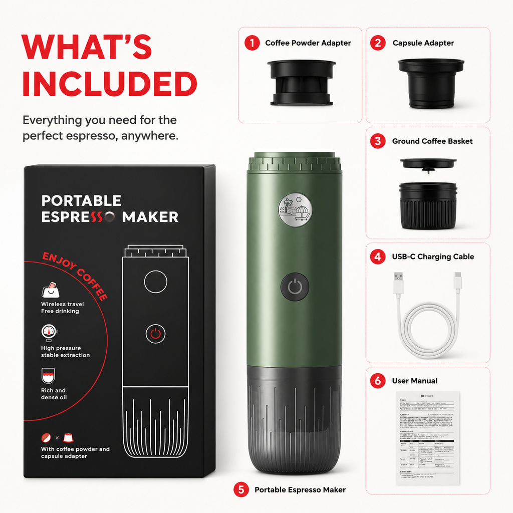 Premium 3 in 1 Portable Espresso Machine 19 Bar Self Heating Coffee Maker USB-C Rechargeable Travel Capsule Ground Espresso Coffee Maker Portable