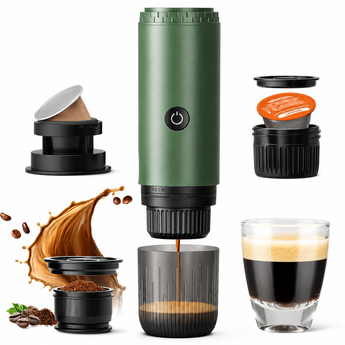 Premium 3 in 1 Portable Espresso Machine 19 Bar Self Heating Coffee Maker USB-C Rechargeable Travel Capsule Ground Espresso Coffee Maker Portable