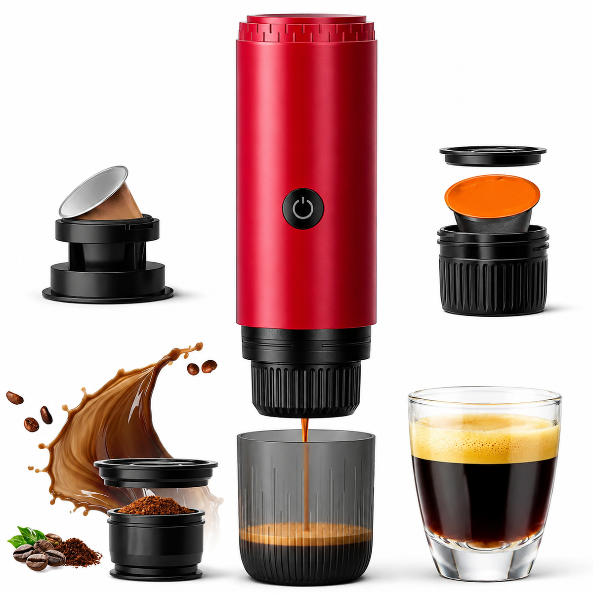 Premium 3 in 1 Portable Espresso Machine 19 Bar Self Heating Coffee Maker USB-C Rechargeable Travel Capsule Ground Espresso Coffee Maker Portable