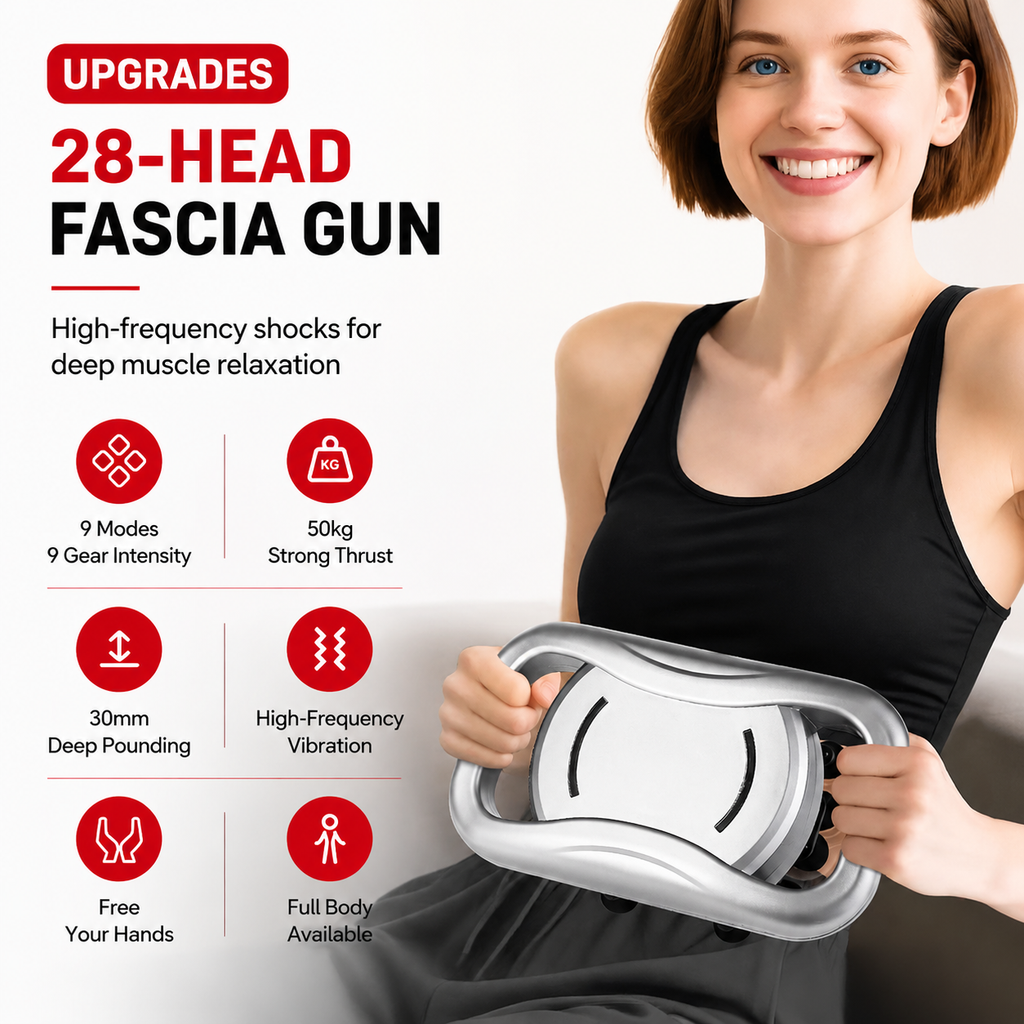 Premium 30 Head Massage Gun High Frequency Vibration Muscle Massager Fascia Therapy Full Body Percussion Device Portable Rechargeable USB-C