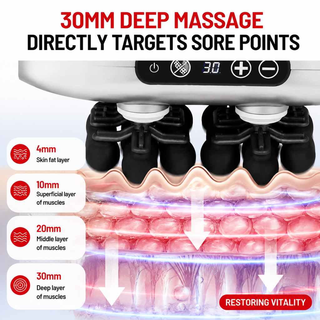 Premium 30 Head Massage Gun High Frequency Vibration Muscle Massager Fascia Therapy Full Body Percussion Device Portable Rechargeable USB-C