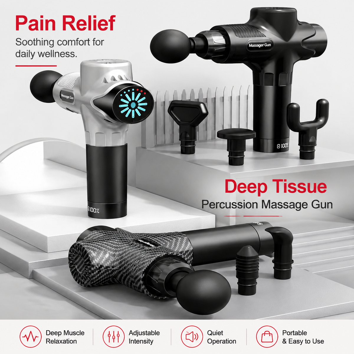 Premium 30-Level Massage Gun Deep Tissue Muscle Massager Body Neck Electric Percussion Therapy Device Noise Reduction Portable Recovery Tool