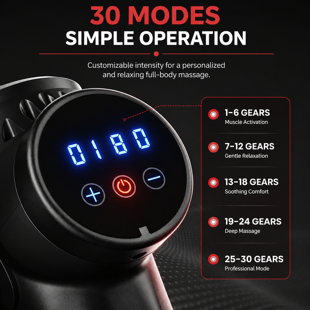 Premium 30-Level Massage Gun Deep Tissue Muscle Massager Body Neck Electric Percussion Therapy Device Noise Reduction Portable Recovery Tool